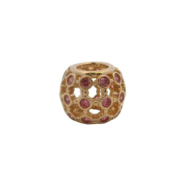 Pandora Solid 14kt Yellow Gold and Pink CZ "Spotlight" Spacer Charm - Picture 3 of 5